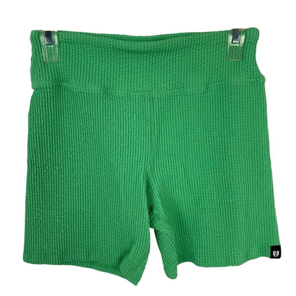 EleVen by Venus Williams NEW Allure Biker Green Apple Foil Women Lrg Activewear